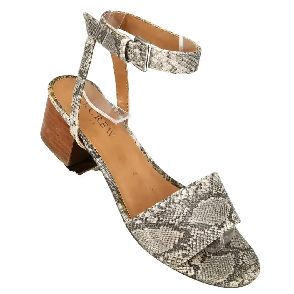 J Crew Sandals Womens 6 M Gray Animal Print Block Heels Ankle Strap Shoes